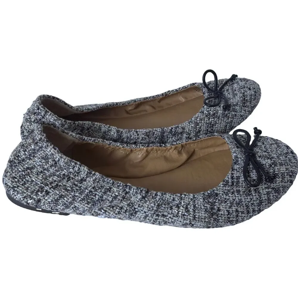 Lucky Brand Emmie Ballet Flats Sz 9 Tweed/Boucle Brown/Cream Bow Detail